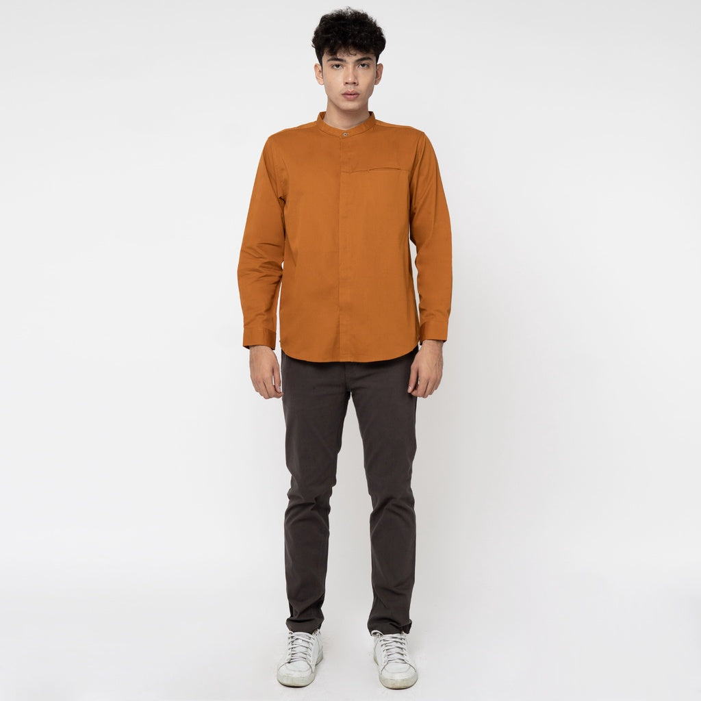 M231 Kemeja Pria Shanghai Polos Soft Twill Panjang Mustard 1971J