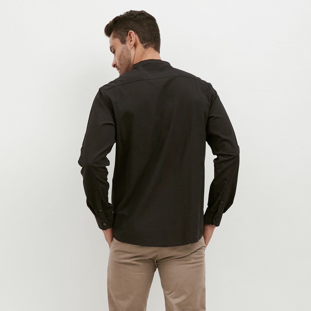 M231 Kemeja Pria Shanghai Polos Oxford Panjang Hitam 1552I