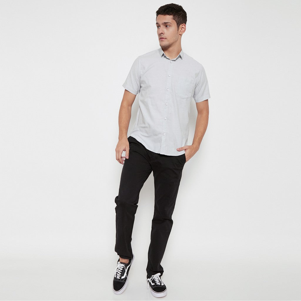 M231 Kemeja Pria Basic Polos Oxford Pendek Warna Abu 1457M