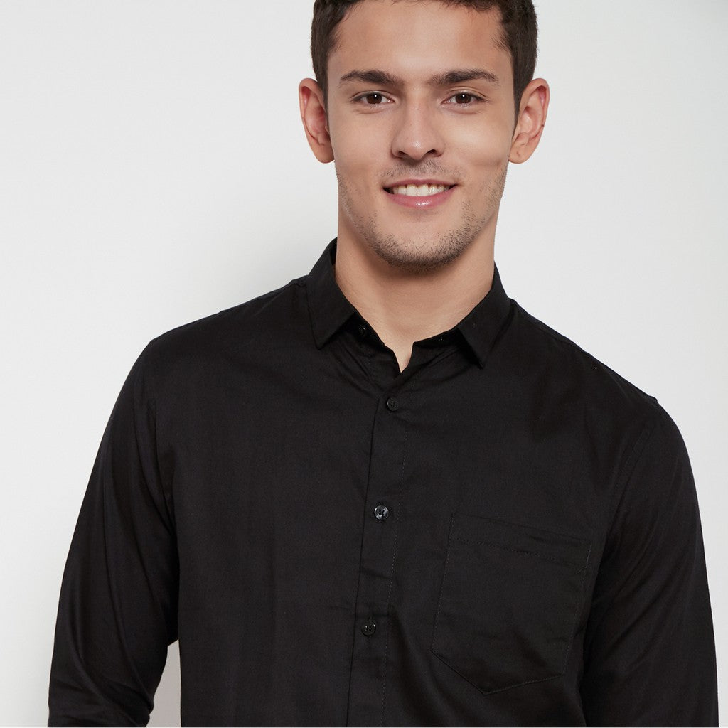 M231 Kemeja Pria Basic Polos Oxford Warna Hitam 1456C
