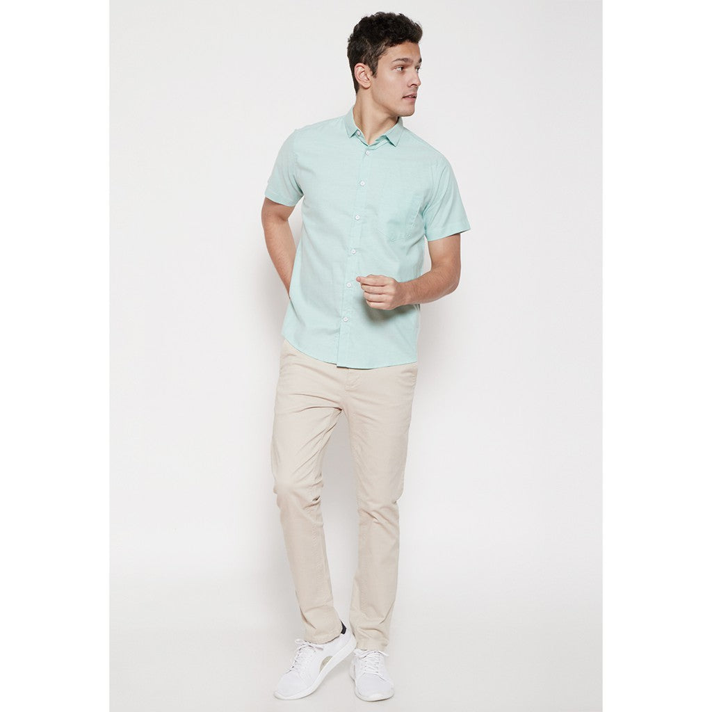 M231 Kemeja Pria Basic Polos Oxford Pendek Warna Hijau 1457S
