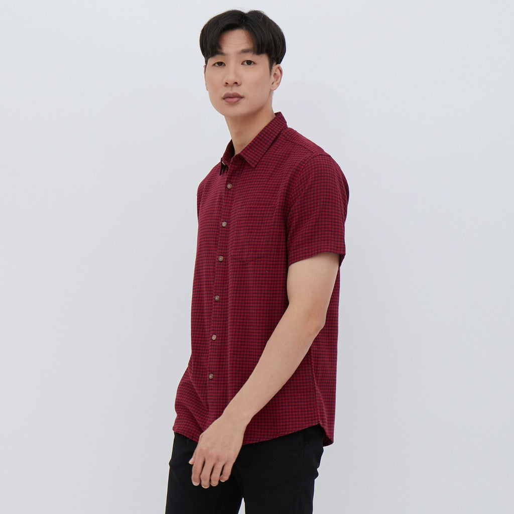 M231 Kemeja Pria Flannel Pendek Maroon 2380