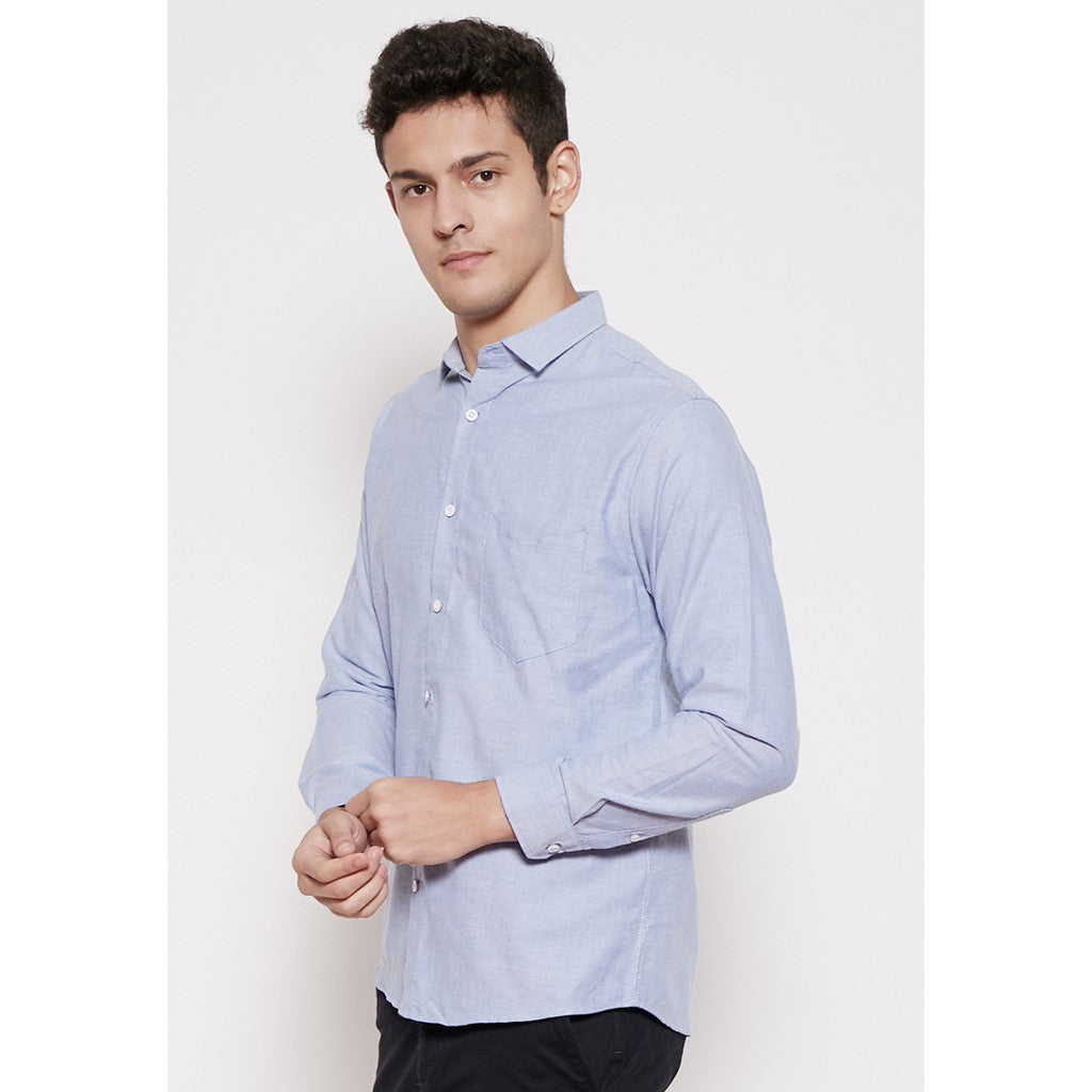 M231 Kemeja Pria Basic Polos Oxford Panjang Warna Biru 1456G