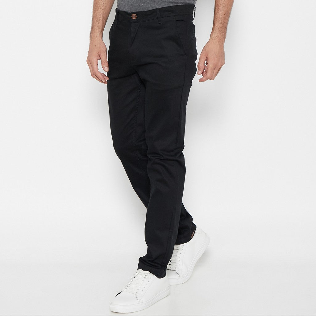 M231 Celana Panjang Pria Chinos Slim Fit Stretch Warna Hitam C1091