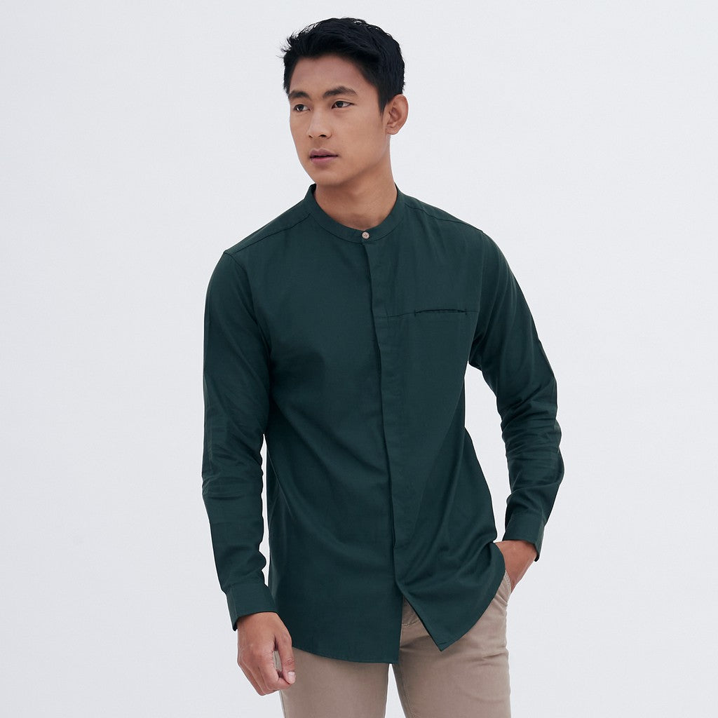 M231 Kemeja Pria Shanghai Polos Soft Twill Panjang Hijau 1971A