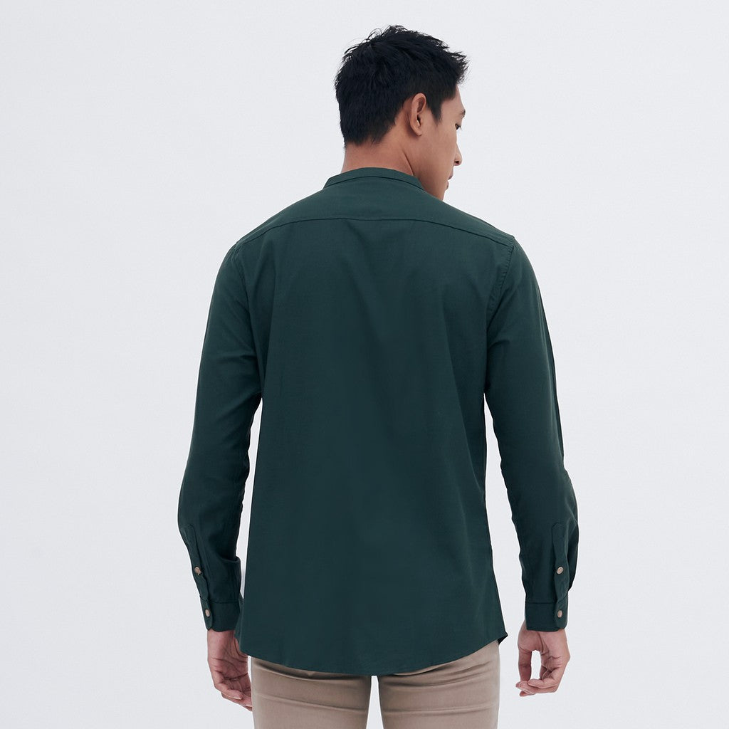 M231 Kemeja Pria Shanghai Polos Soft Twill Panjang Hijau 1971A