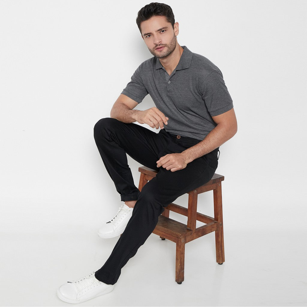 M231 Celana Panjang Pria Chinos Slim Fit Stretch Warna Hitam C1091
