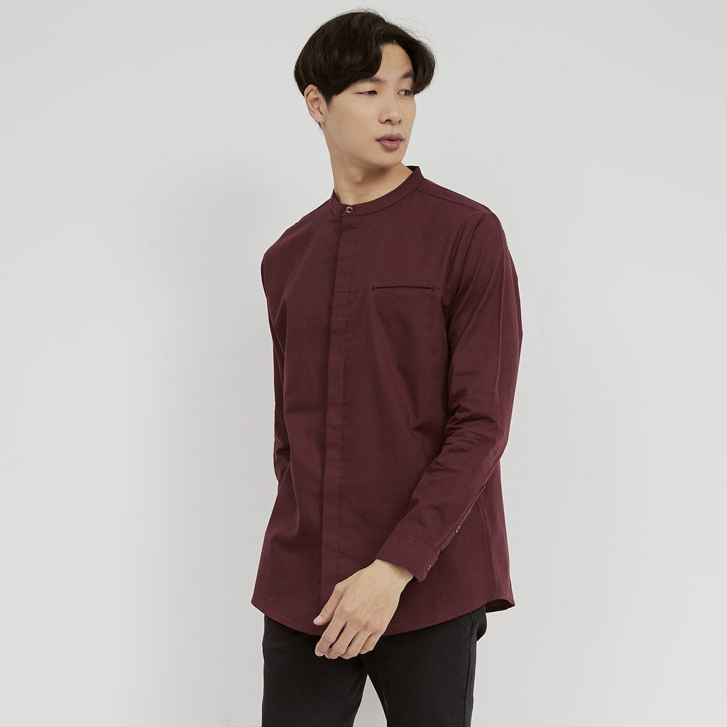 M231 Kemeja Pria Shanghai Polos Soft Twill Panjang Maroon 1971C