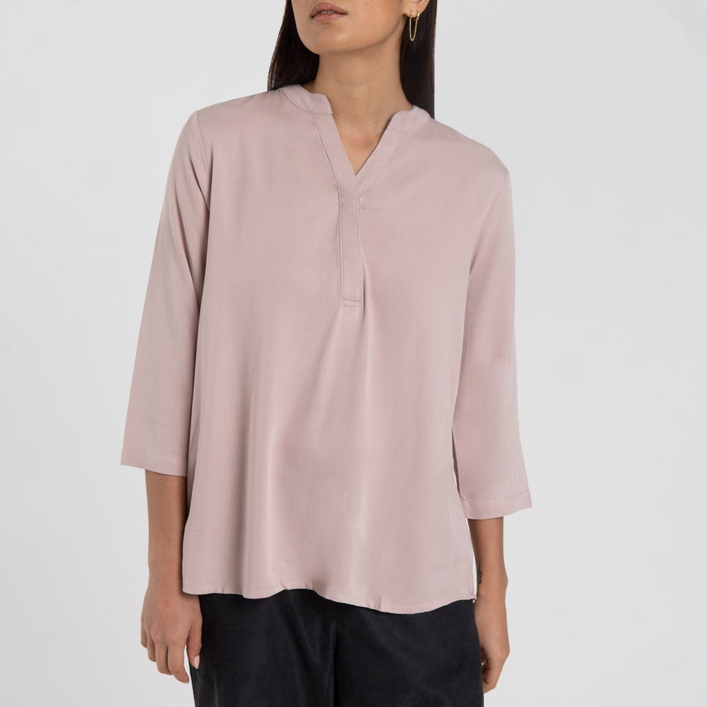 M231 Kemeja Wanita V Button Neck Panjang Dusty Pink 2455A