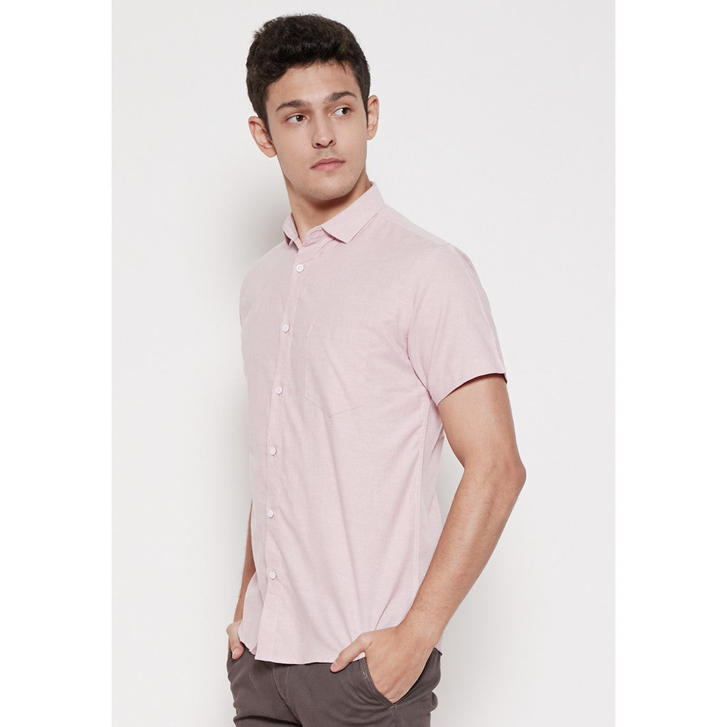 M231 Kemeja Pria Basic Polos Oxford Pendek Warna Pink 1457R