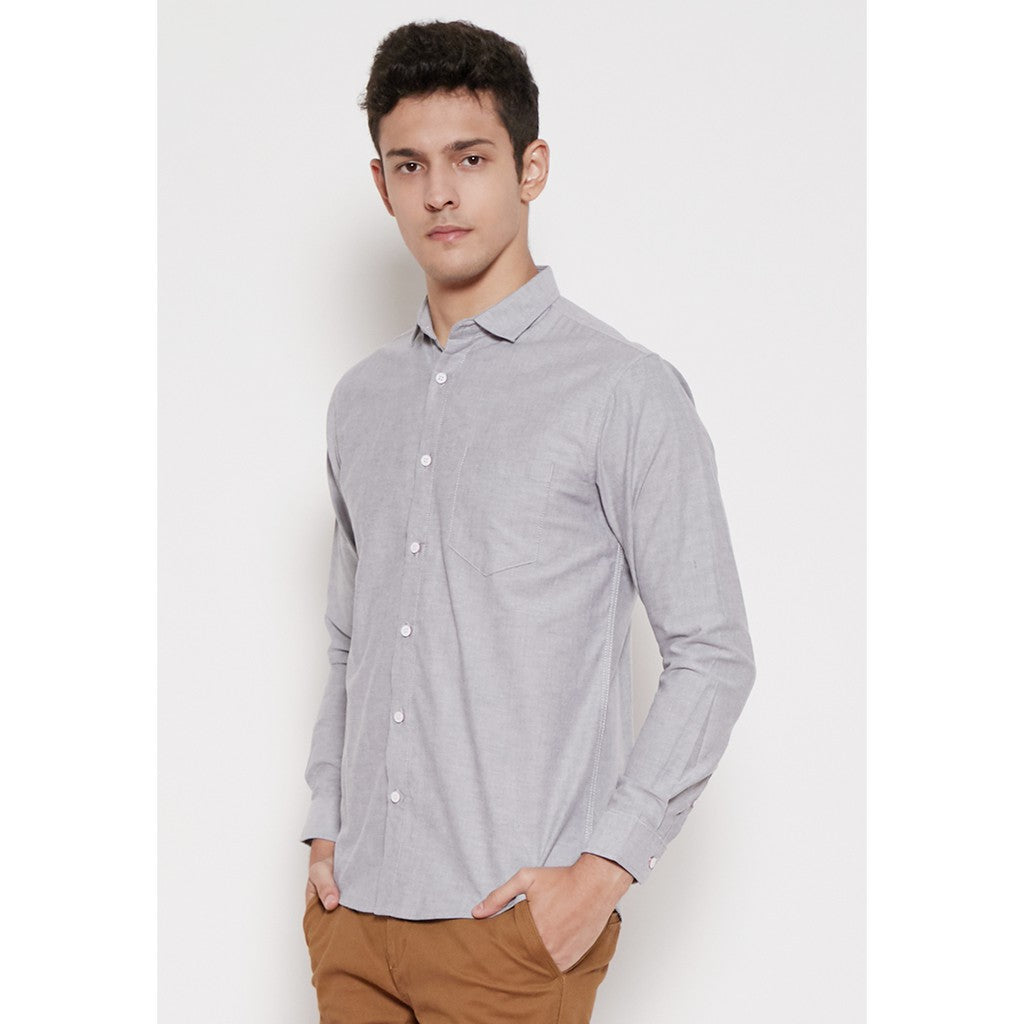 M231 Kemeja Pria Basic Polos Oxford Panjang Warna Abu 1456B