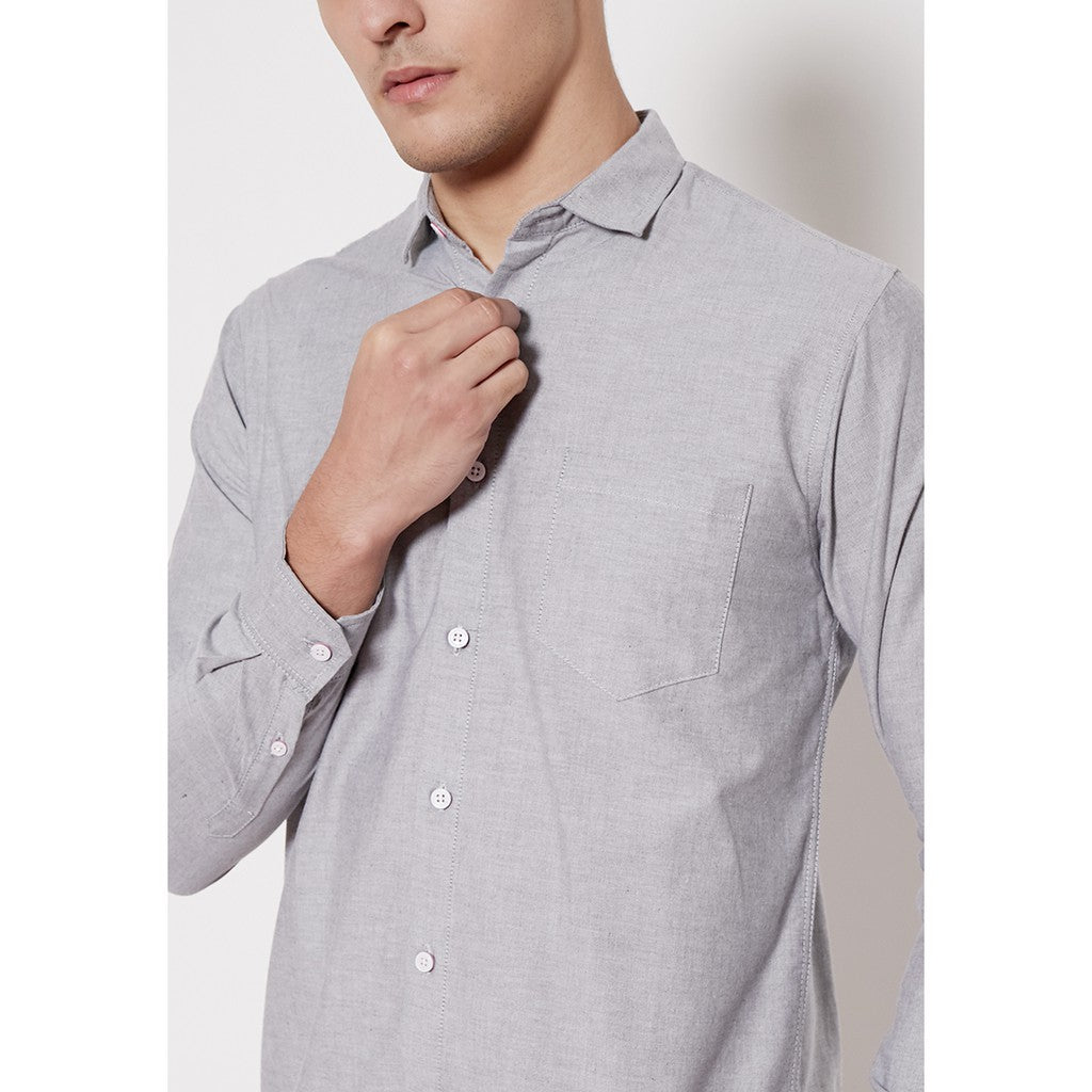 M231 Kemeja Pria Basic Polos Oxford Panjang Warna Abu 1456B