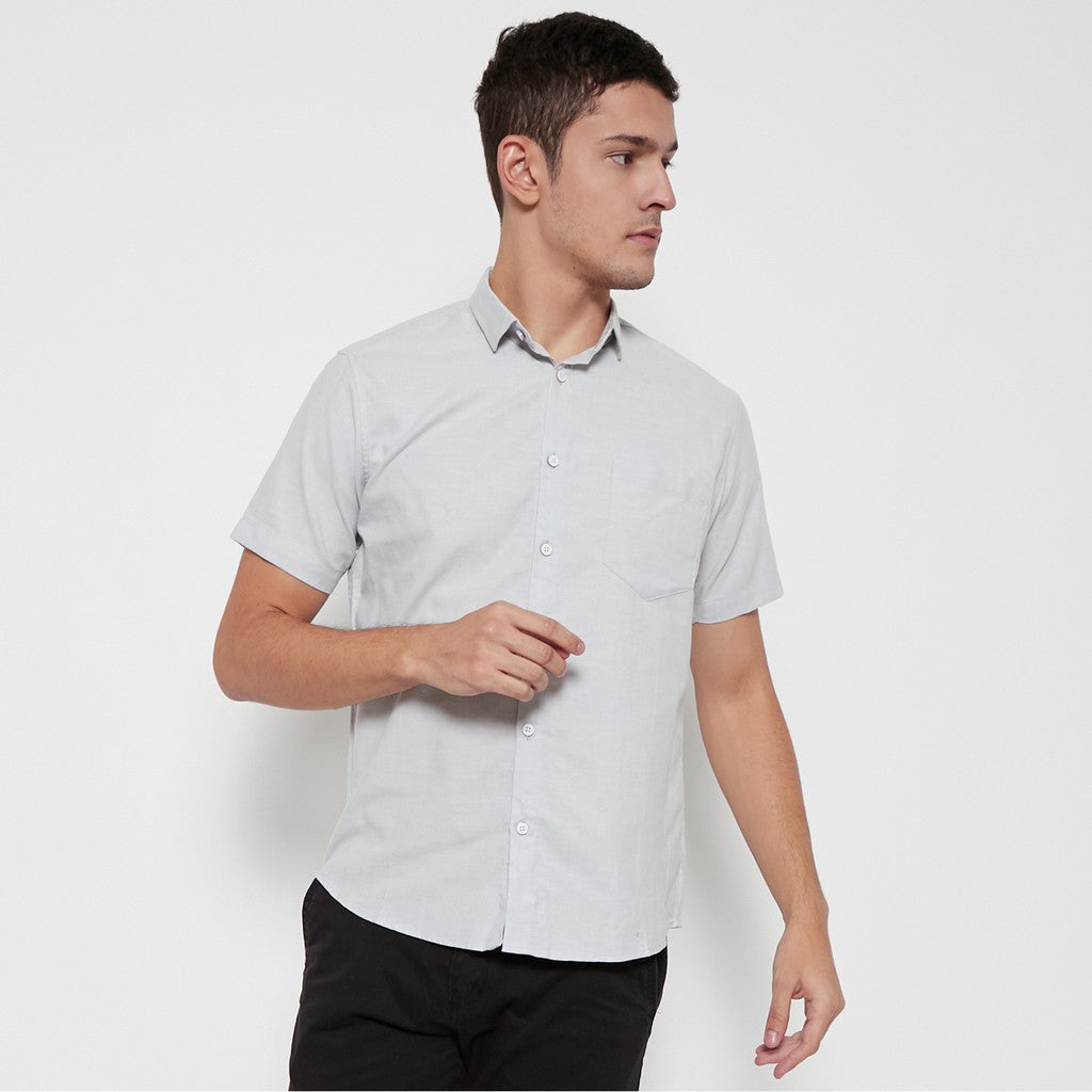 M231 Kemeja Pria Basic Polos Oxford Pendek Warna Abu 1457M