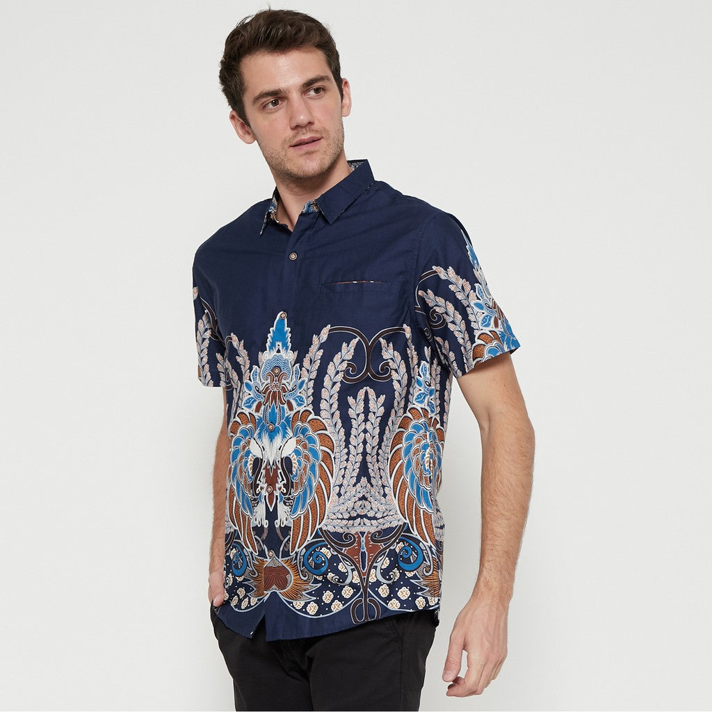 M231 Kemeja Pria Batik Pendek Warna Navy 1727