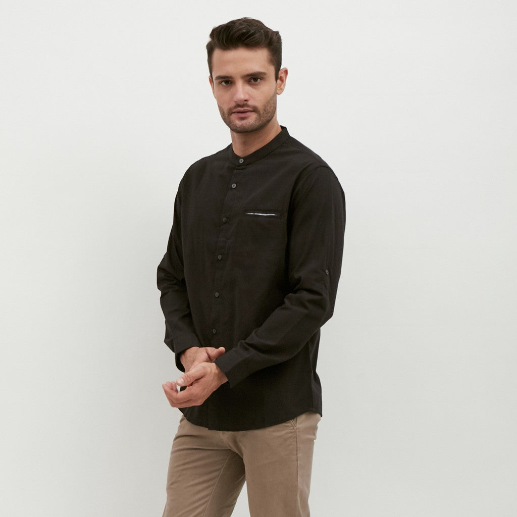 M231 Kemeja Pria Shanghai Polos Oxford Panjang Hitam 1552I