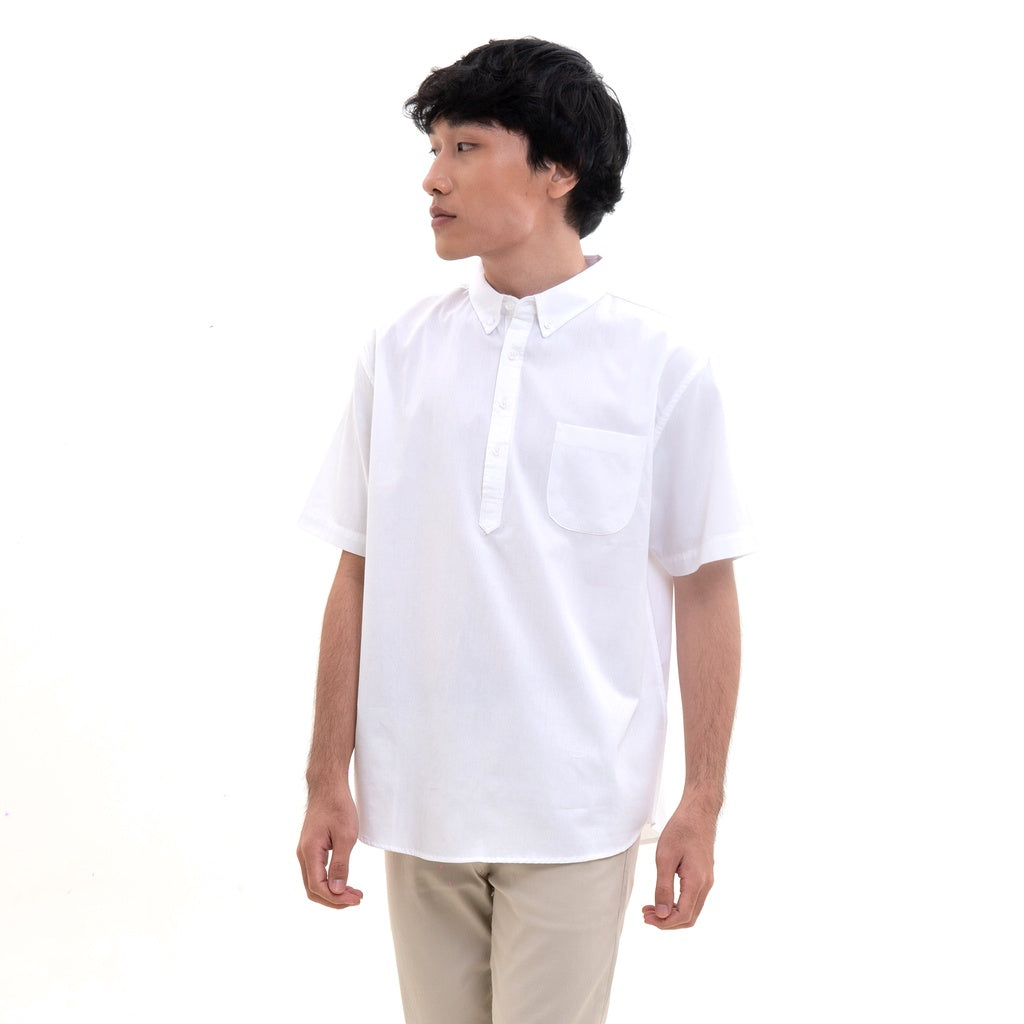 M231 Kemeja Pria Pullover Polos Pendek Putih 2287A