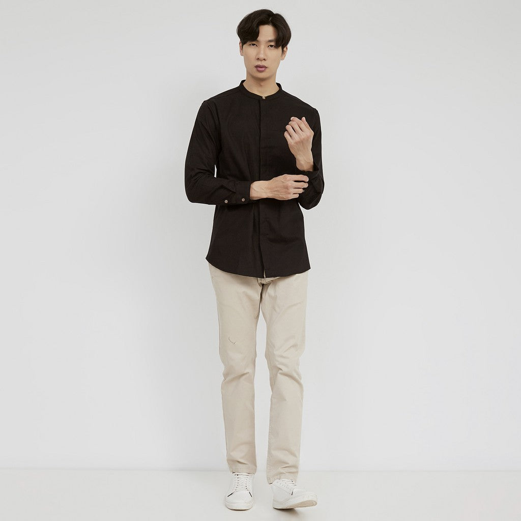 M231 Kemeja Pria Shanghai Polos Soft Twill Panjang Hitam 1971D