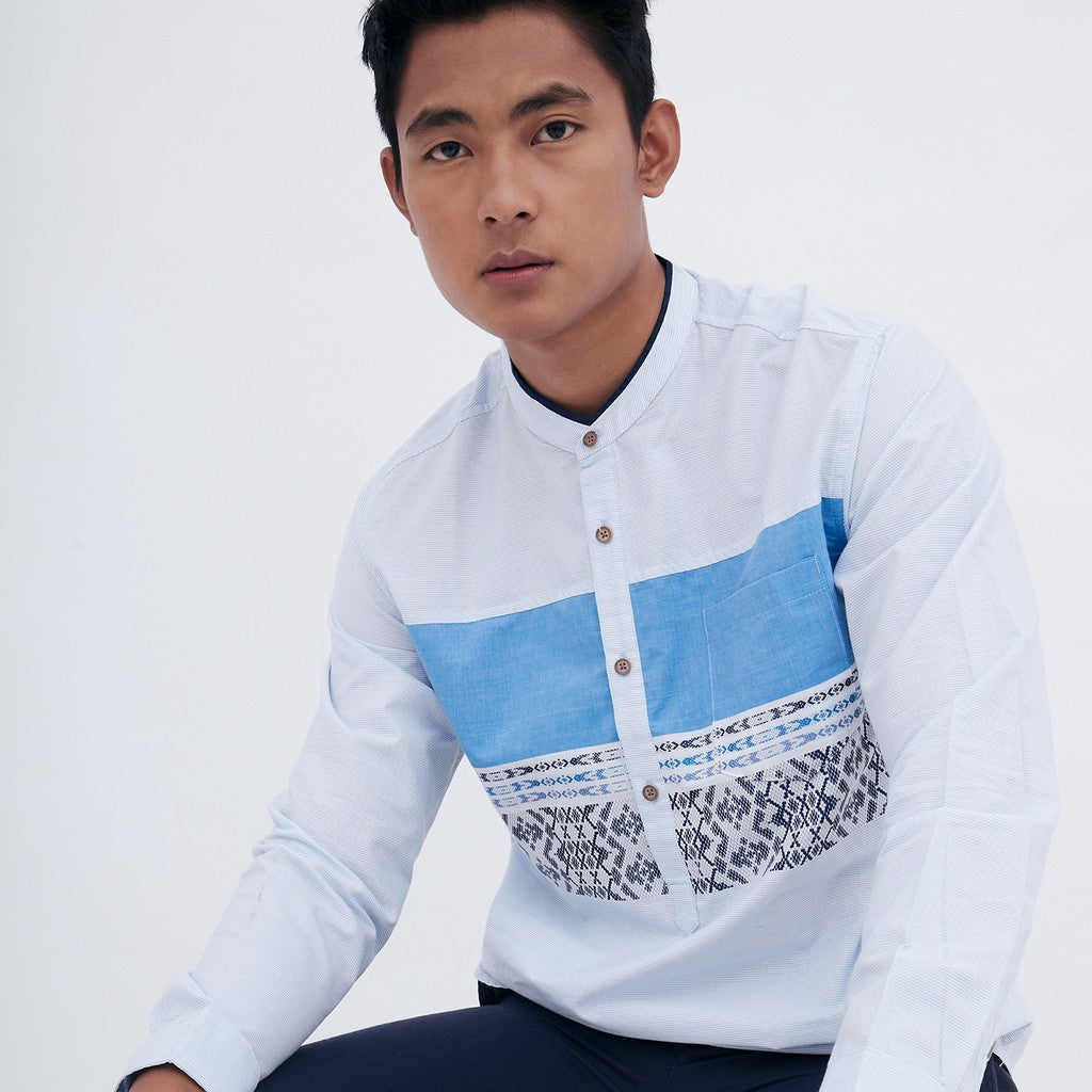 M231 Kemeja Pria Koko Panjang Biru 1611A