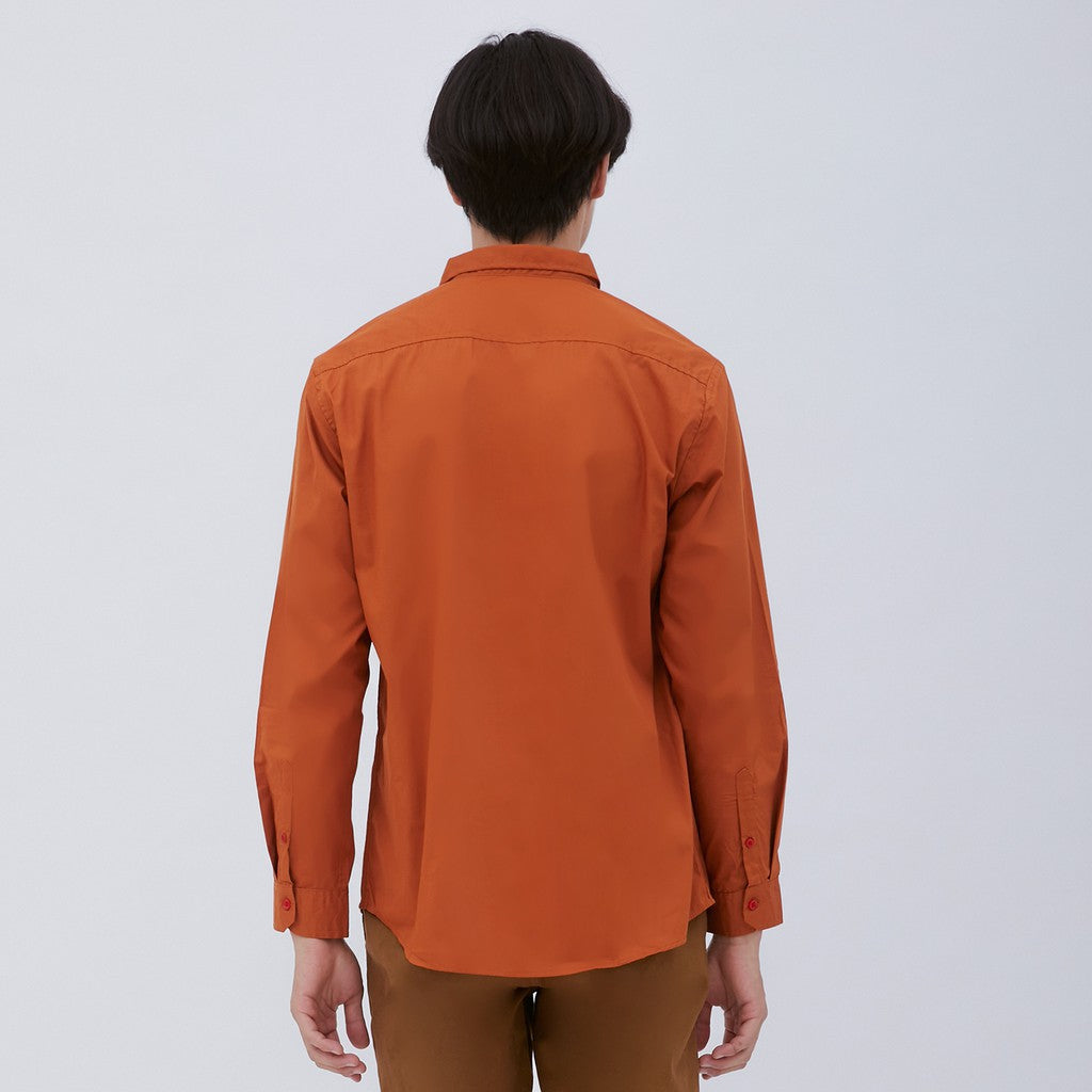 M231 Kemeja Pria Basic Polos Panjang Merah Bata 1468I
