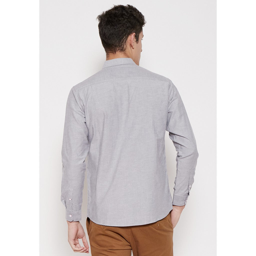 M231 Kemeja Pria Basic Polos Oxford Panjang Warna Abu 1456B