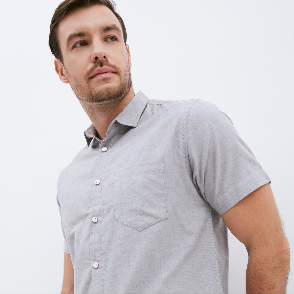 M231 Kemeja Pria Basic Polos Oxford Pendek Abu 1457E
