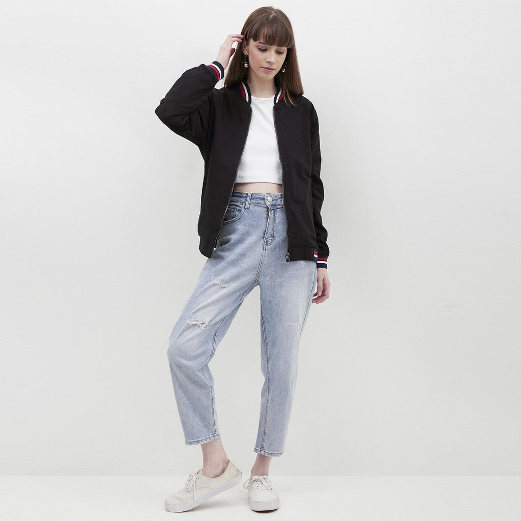 M231 Jaket Pria Bomber Oxford Panjang Hitam 1768A