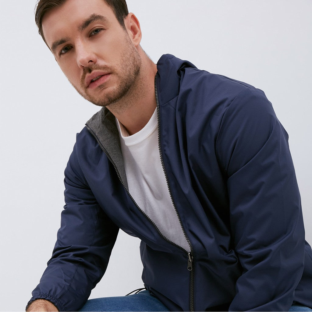 M231 Jaket Pria Taslan Hoodie Panjang Navy 1757A