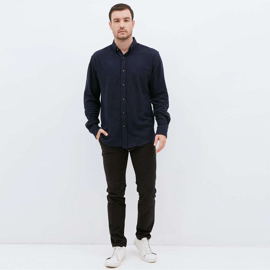 M231 Kemeja Pria Cotton Pique Panjang Warna Navy 1792C