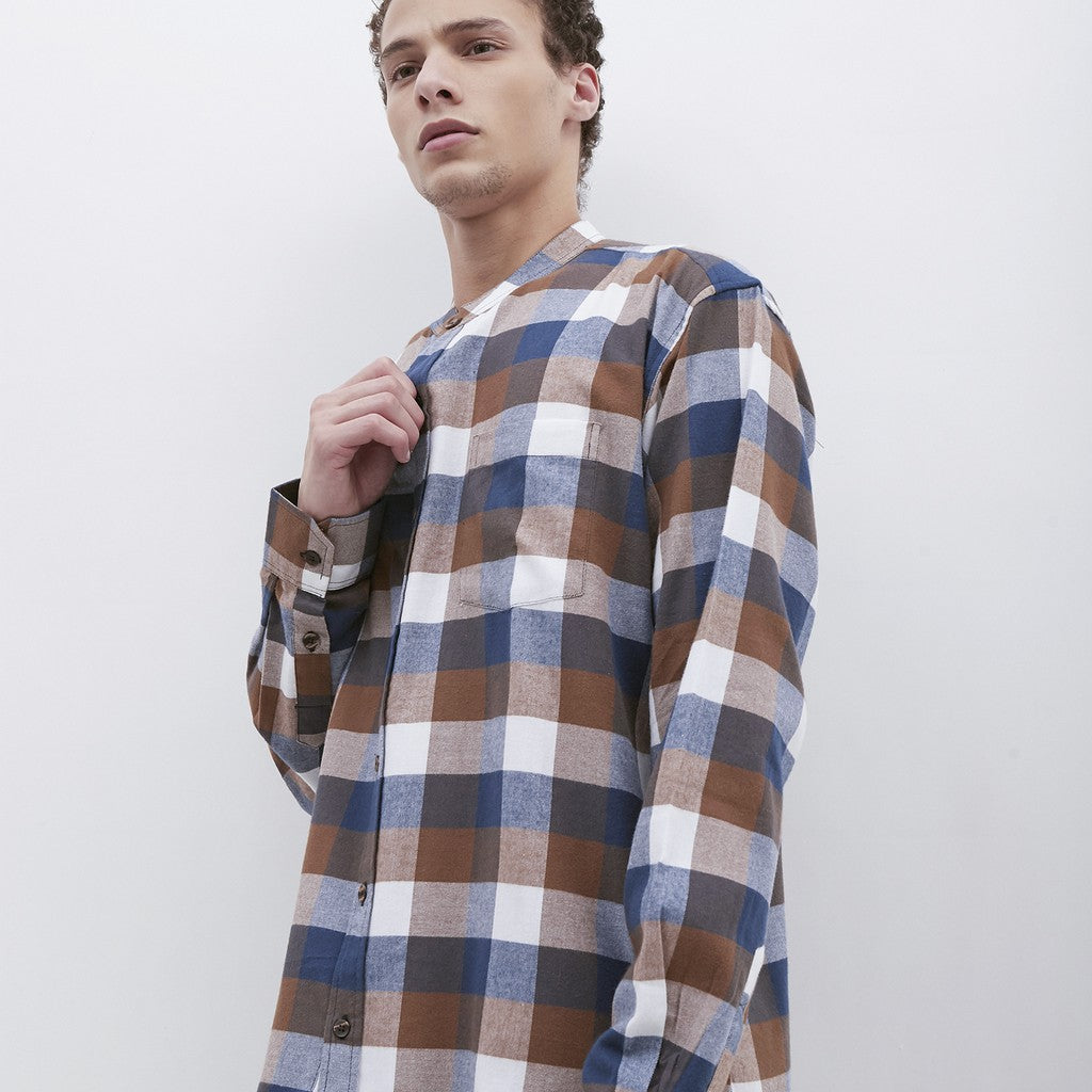 M231 Kemeja Pria Flannel Shanghai Oversized Panjang Coklat 1894A