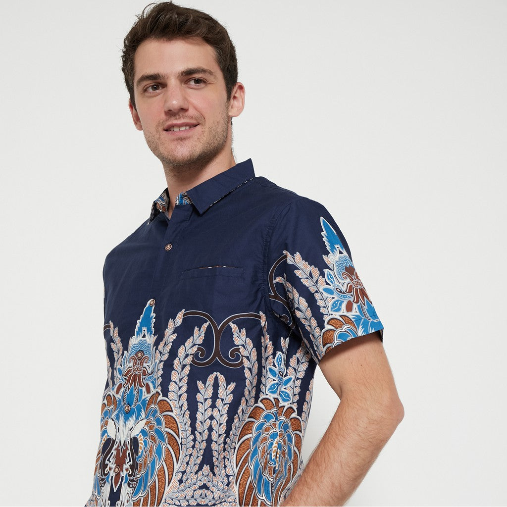 M231 Kemeja Pria Batik Pendek Warna Navy 1727