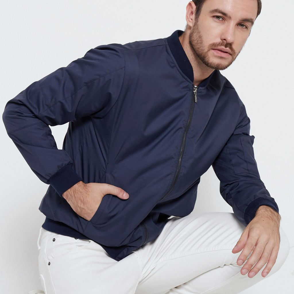 M231 Jaket Pria Taslan Bomber Panjang Navy 1758A