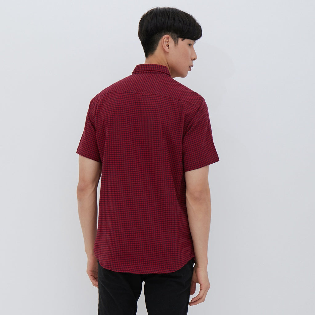 M231 Kemeja Pria Flannel Pendek Maroon 2380