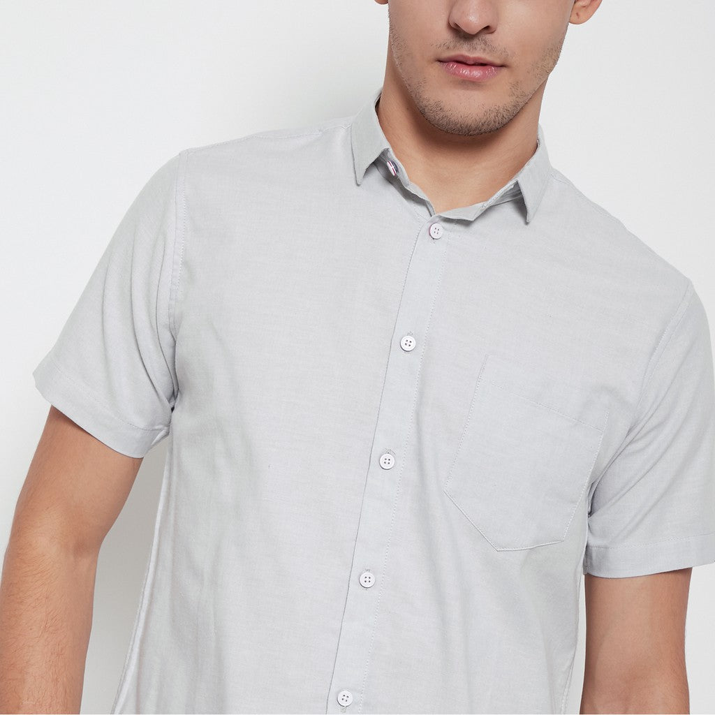 M231 Kemeja Pria Basic Polos Oxford Pendek Warna Abu 1457M