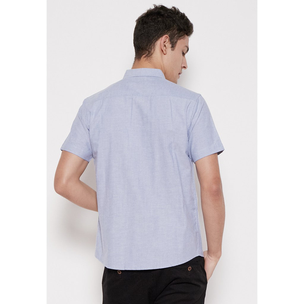 M231 Kemeja Pria Basic Polos Oxford Pendek Warna Biru 1457I