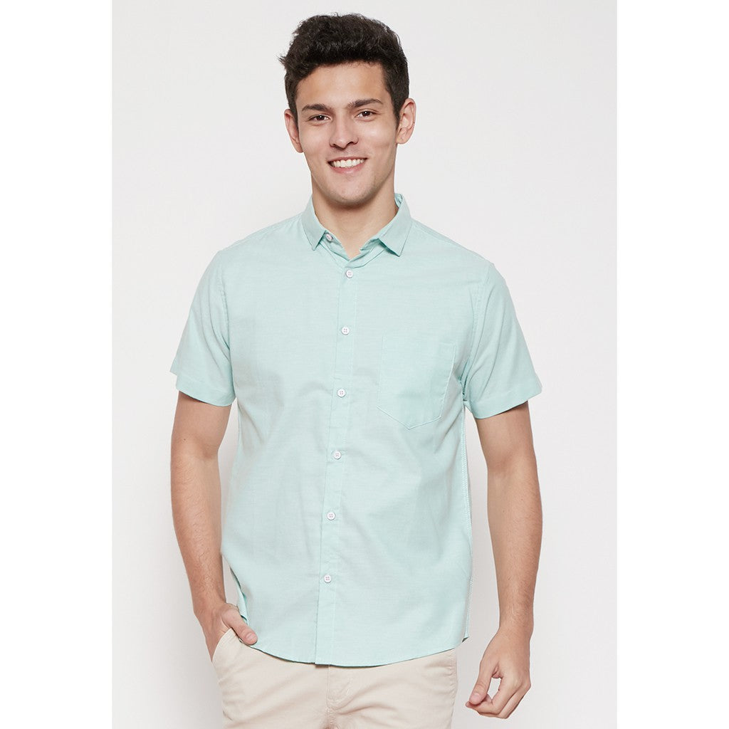 M231 Kemeja Pria Basic Polos Oxford Pendek Warna Hijau 1457S