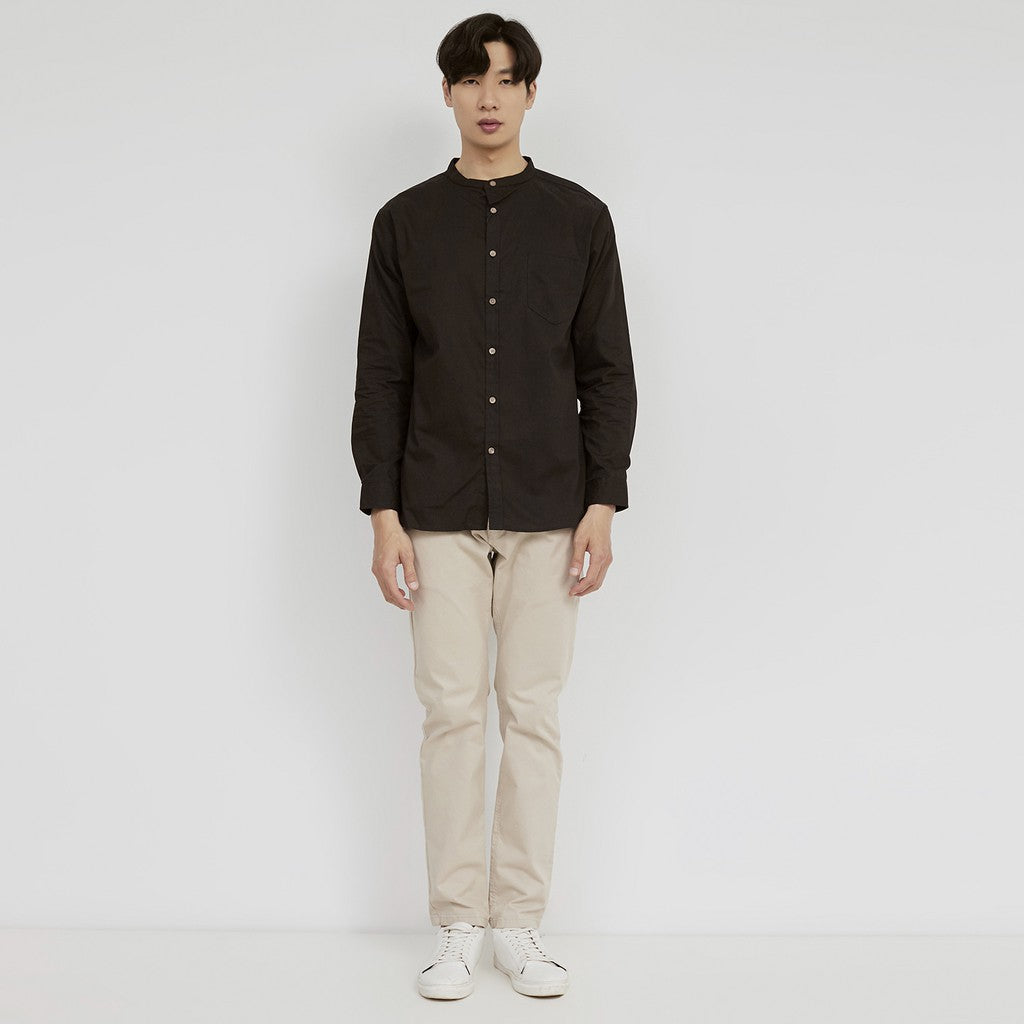 M231 Kemeja Pria Shanghai Polos Oversized Panjang Hitam 1985E