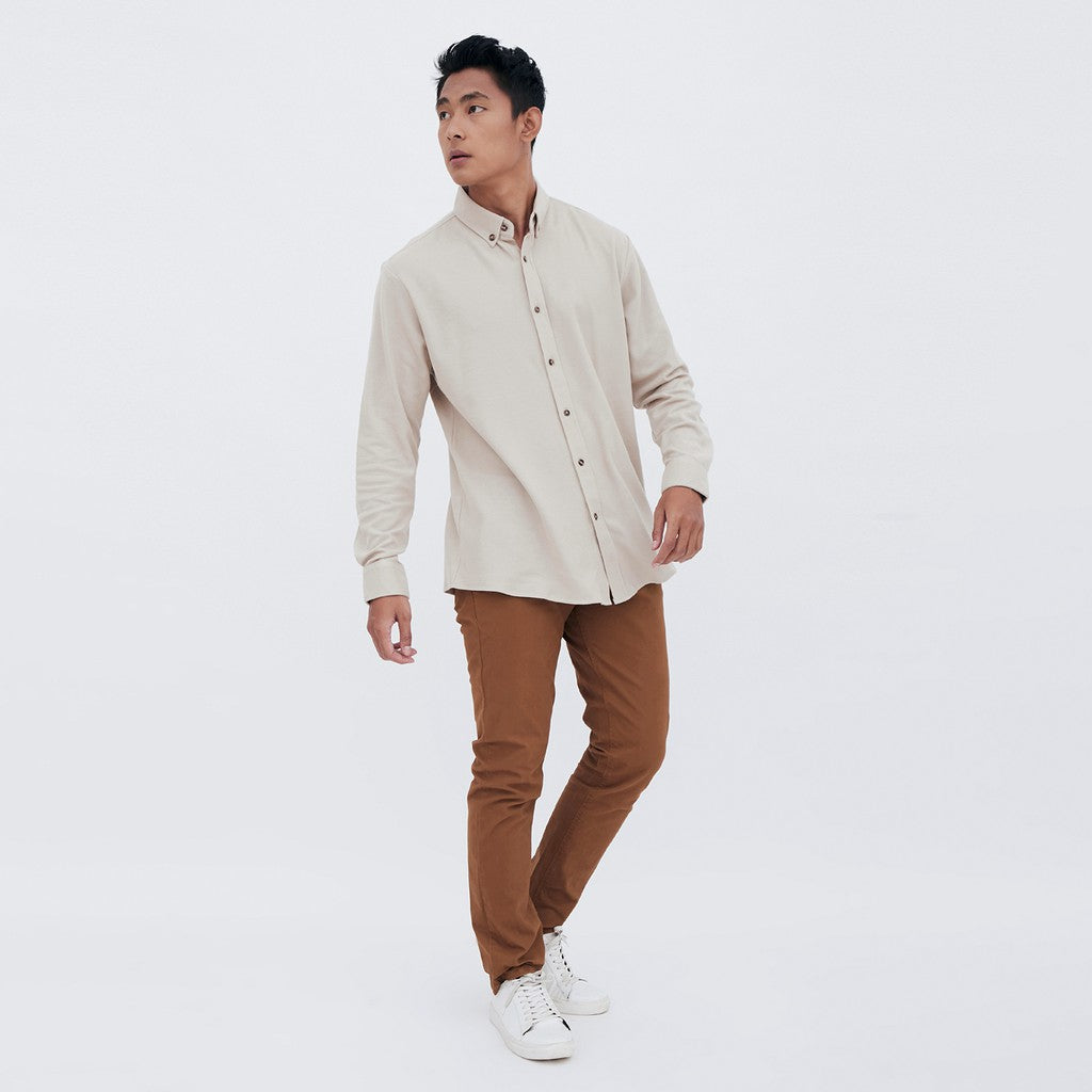 M231 Kemeja Pria Cotton Pique Panjang Beige 1792K