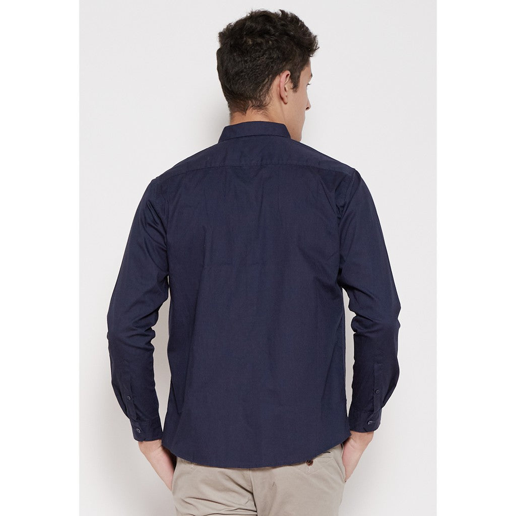 M231 Kemeja Pria Basic Polos Oxford Panjang Warna Navy 1468C