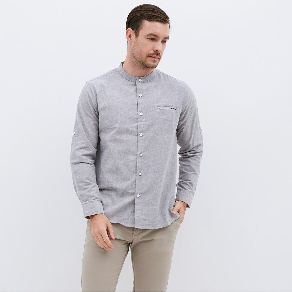 M231 Kemeja Pria Shanghai Polos Oxford Panjang Abu 1552G
