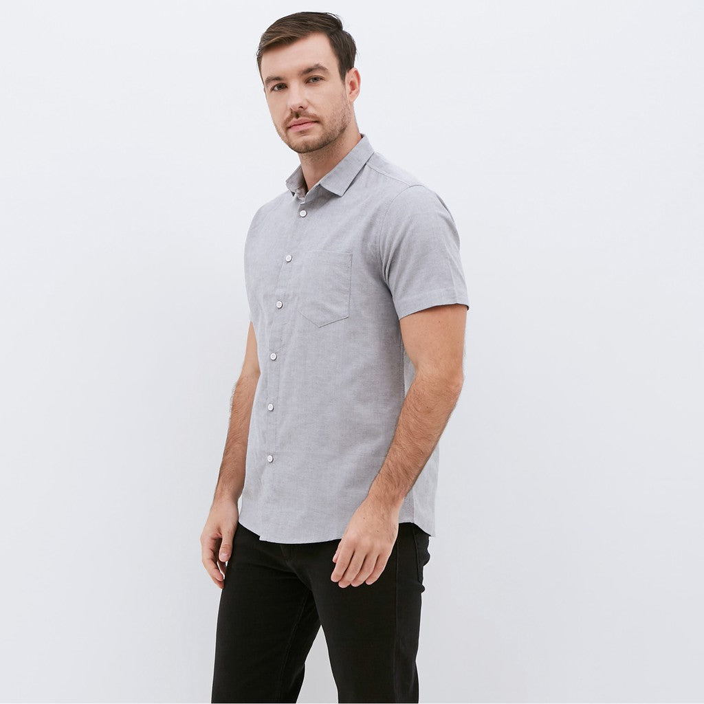 M231 Kemeja Pria Basic Polos Oxford Pendek Abu 1457E