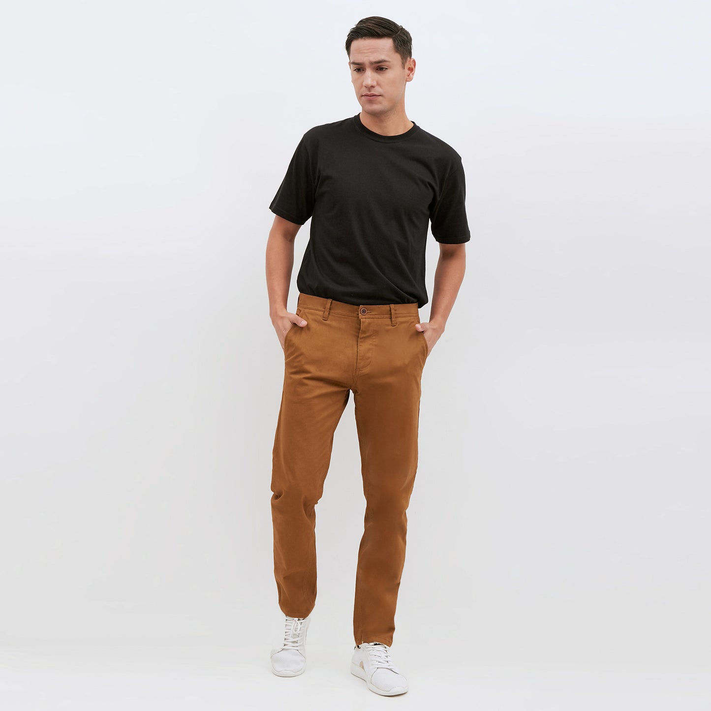 M231 Celana Panjang Pria Chinos Slim Fit Stretch Warna Brown C1057