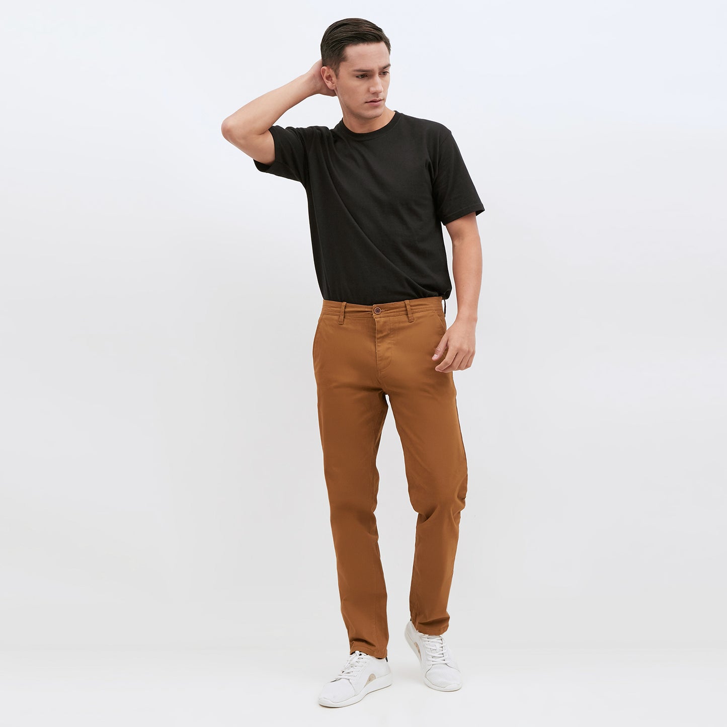 M231 Celana Panjang Pria Chinos Slim Fit Stretch Warna Brown C1057
