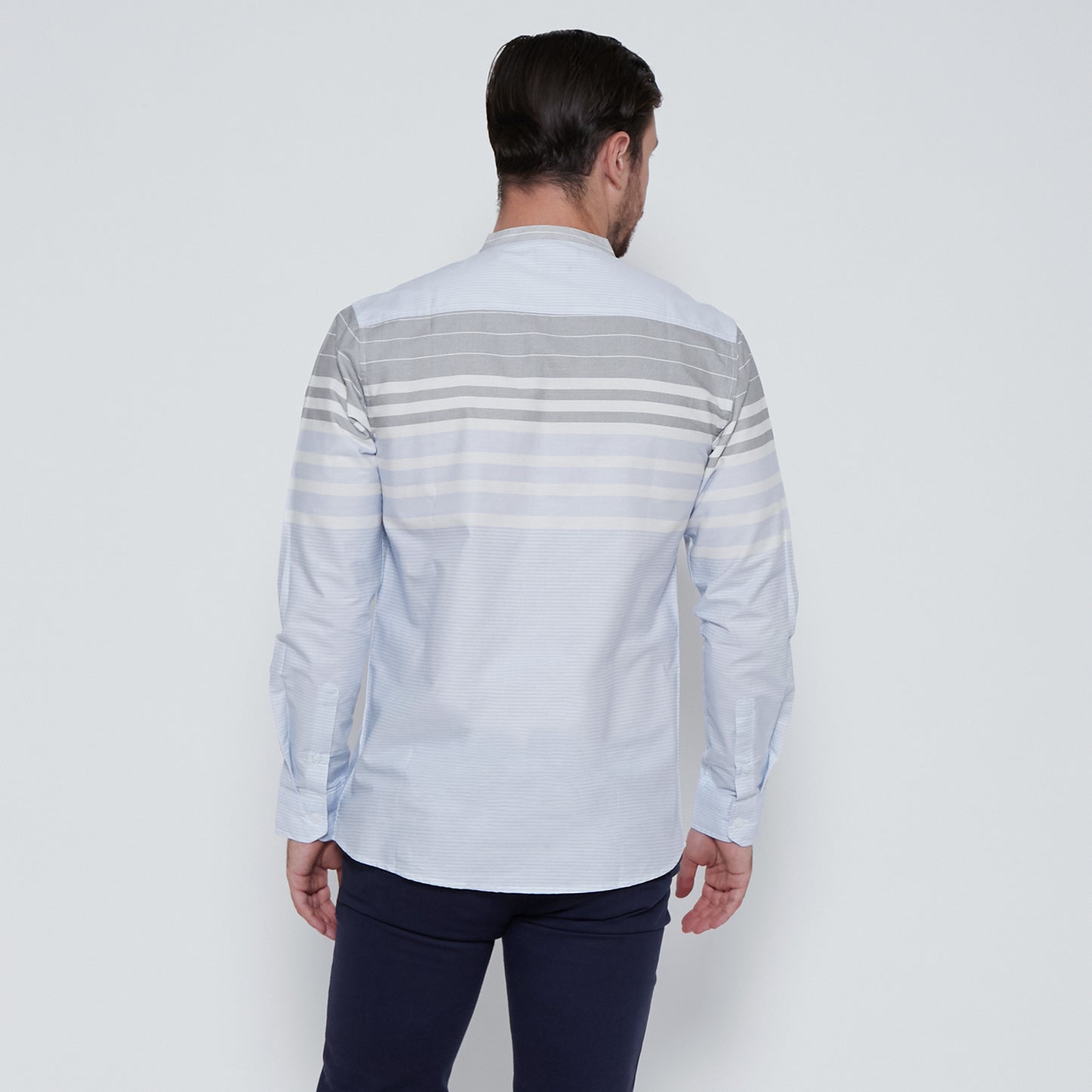 M231 Kemeja Pria Shanghai Salur Stripe Panjang Warna Biru Muda 1712A