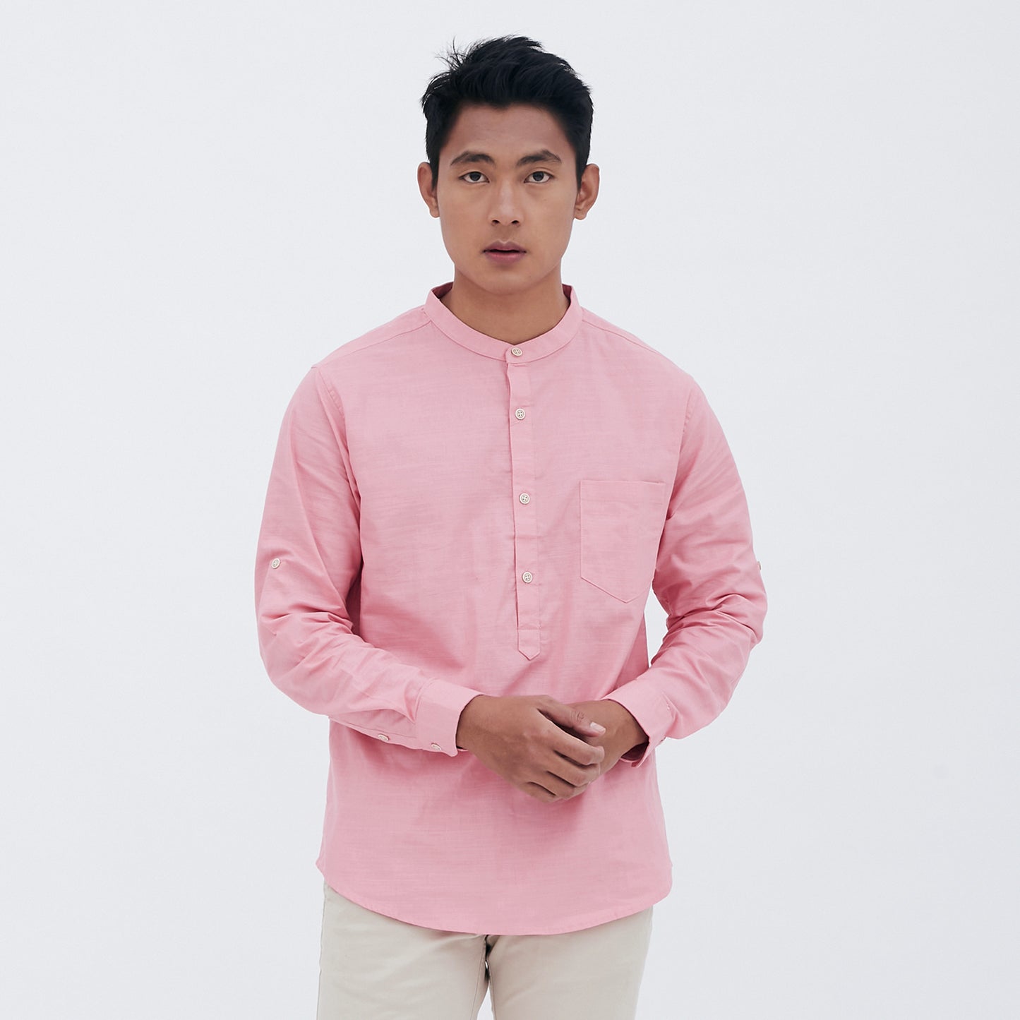 M231 Kemeja Pria Shanghai Polos Panjang Pink 1694