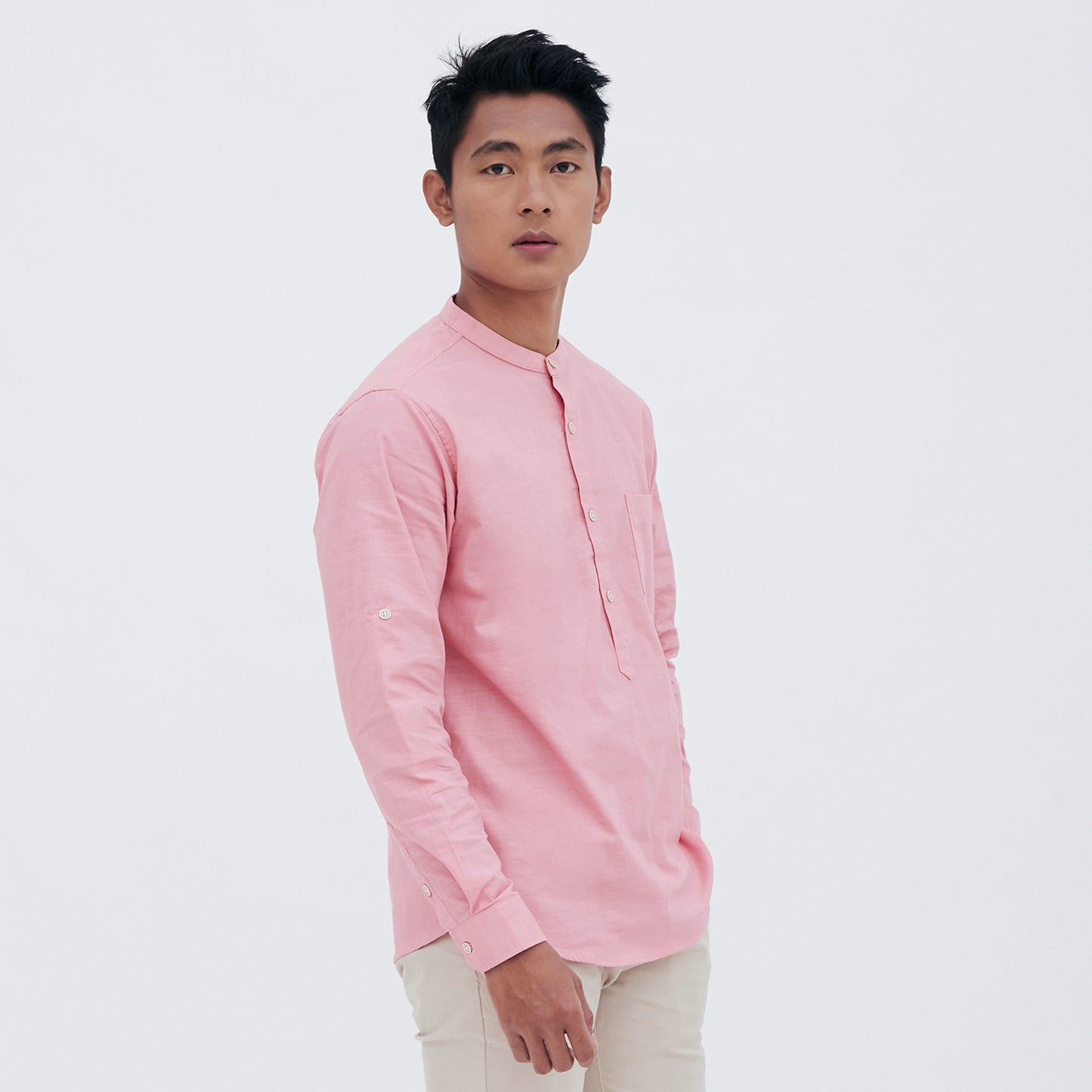 M231 Kemeja Pria Shanghai Polos Panjang Pink 1694