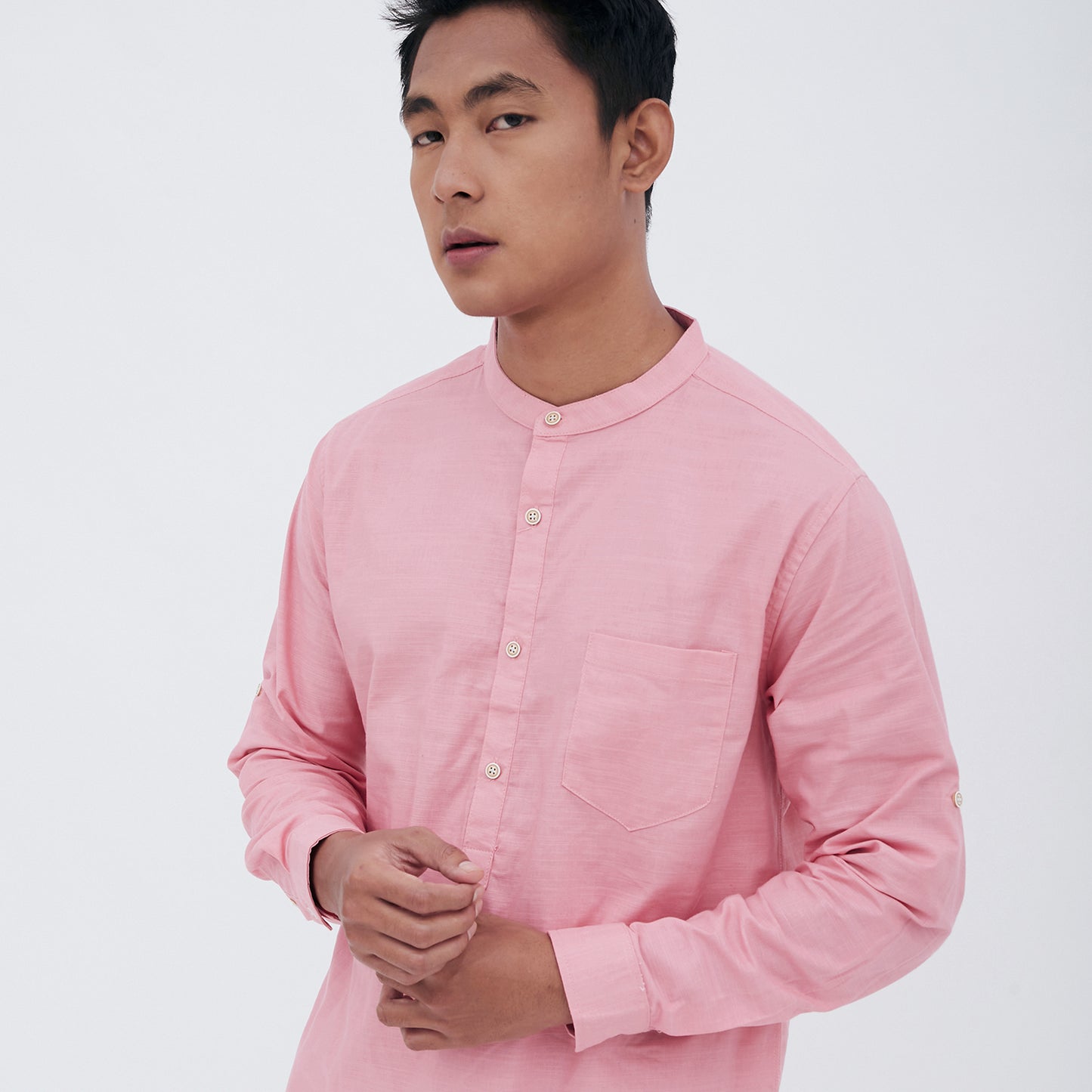 M231 Kemeja Pria Shanghai Polos Panjang Pink 1694