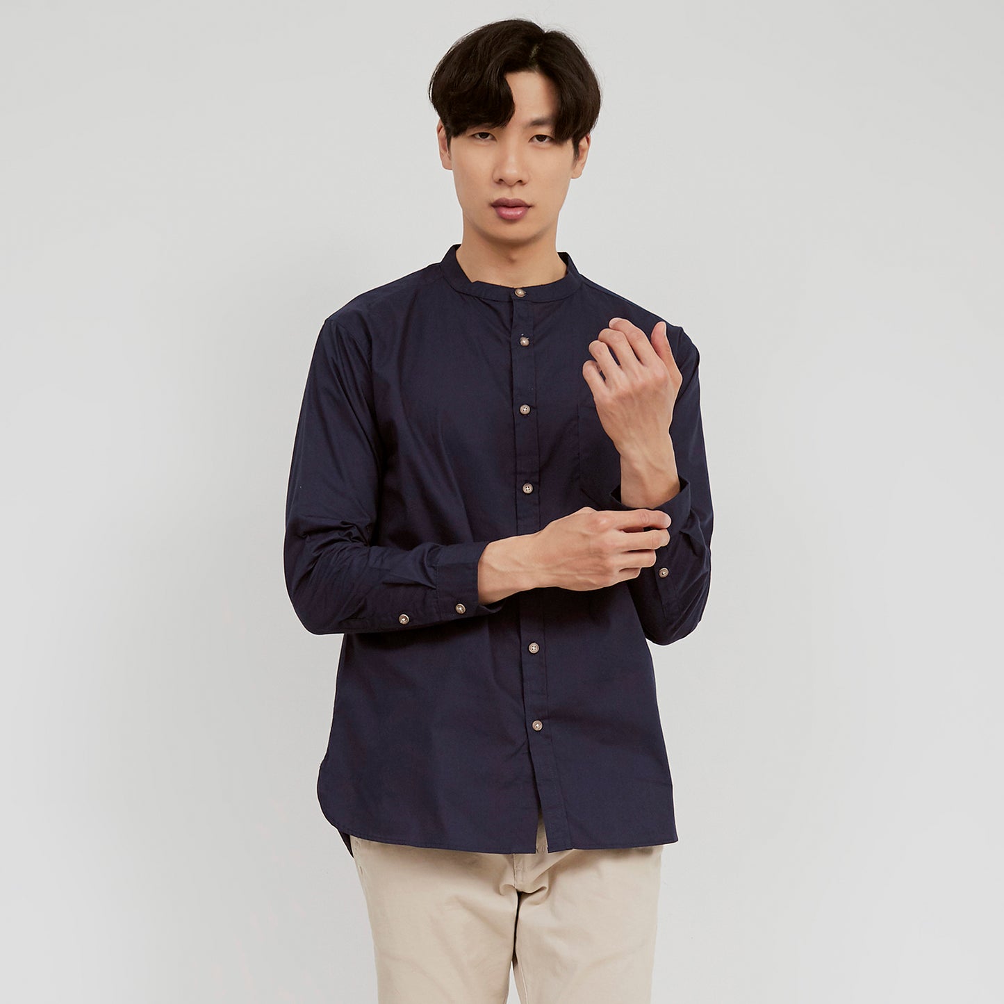M231 Kemeja Pria Shanghai Polos Oversized Panjang Warna Navy 1985D