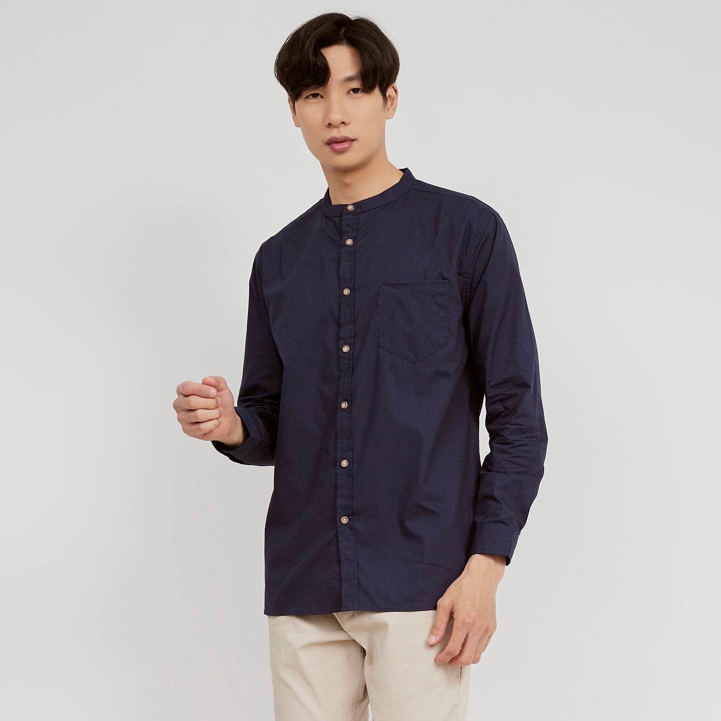 M231 Kemeja Pria Shanghai Polos Oversized Panjang Warna Navy 1985D