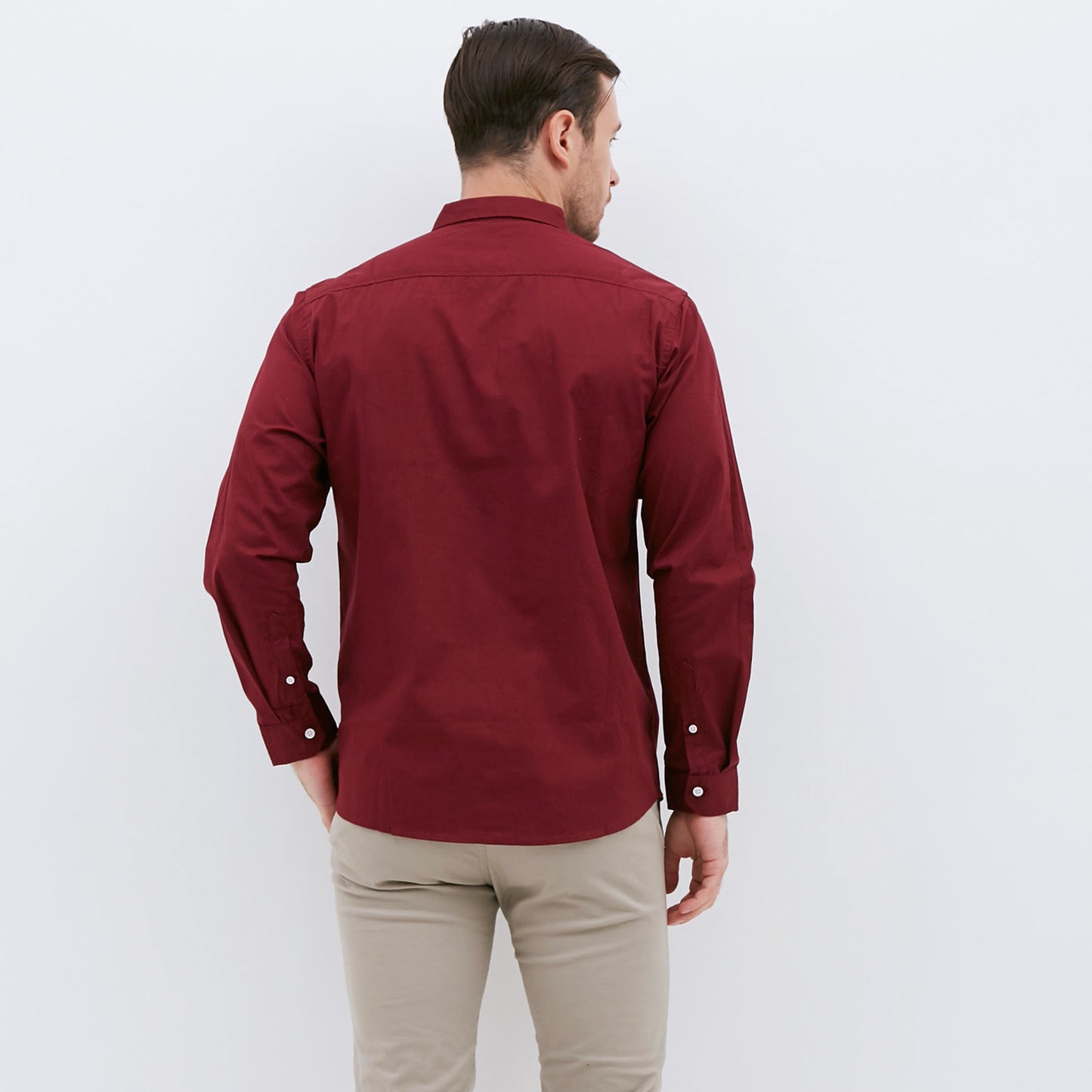 M231 Kemeja Pria Basic Polos Oxford Panjang Warna Maroon 1468B