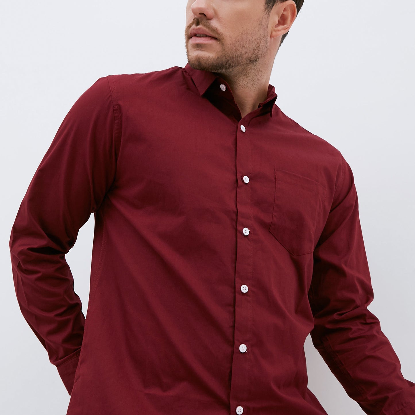 M231 Kemeja Pria Basic Polos Oxford Panjang Warna Maroon 1468B